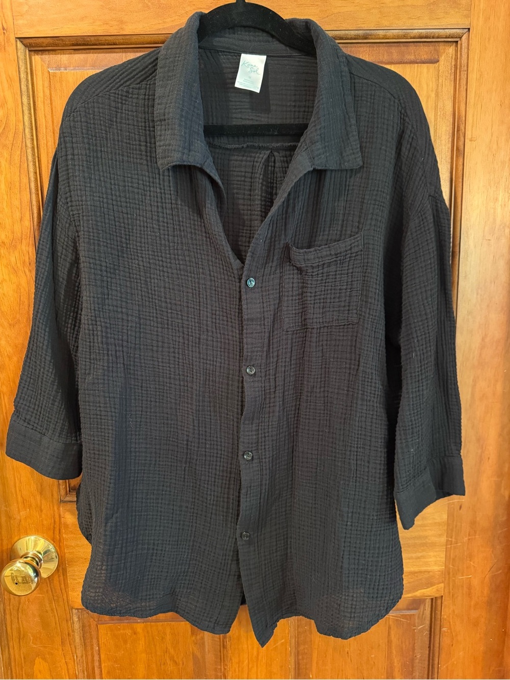 Black Crinkle Gauze Button-Down Shirt